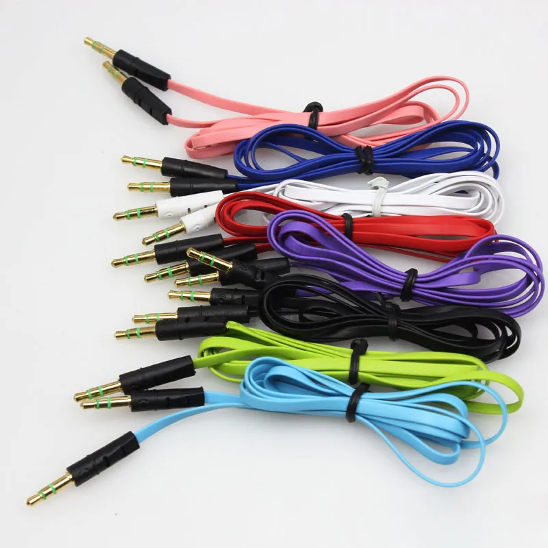 Wholesale High quality 3.5mm to 3.5mm Colorful flat type Car Aux audio Cable Extended Audio Auxiliary Cable wholesale 1000ps