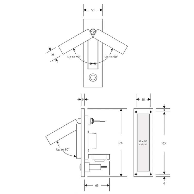 Topoch Lampade da parete in metallo Confezione da 2 LED 3W 100-240V Touch Dimming Alloggiamento nero Testa dell'interruttore cromata Girevole di 90 gradi Sinistra Destra o Avanti