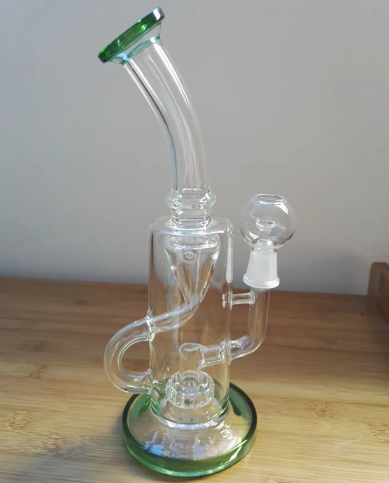 10 "키가 큰 FC Klein Bong FC Water Torus Bong 5mm 두께 타이어 Perc Recycler Oil Rigs 유리 수도관 Bongs 14.5mm 조인트