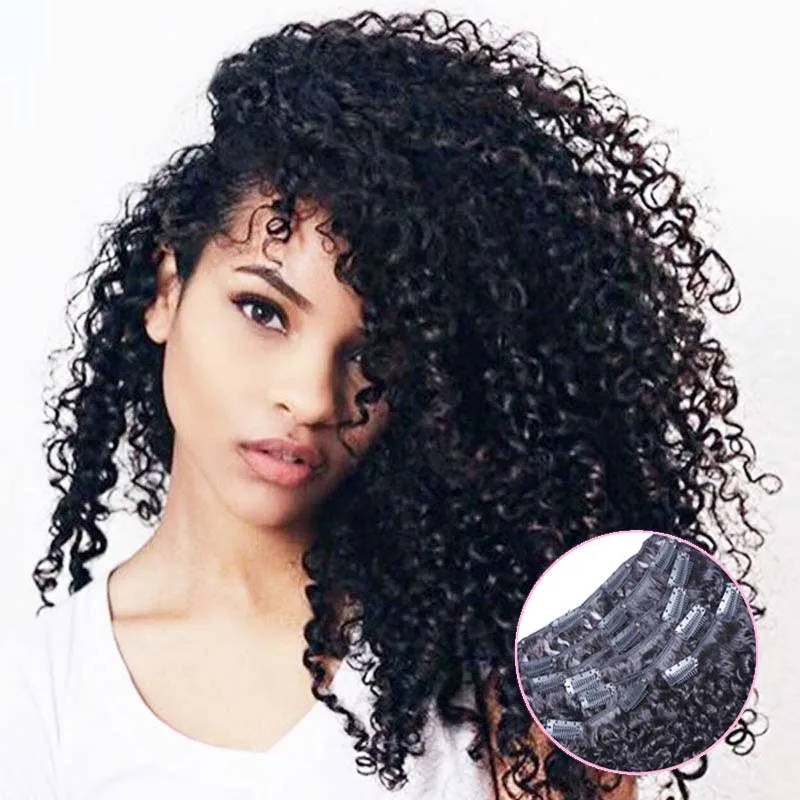 Afro Kinky Clip Ins 100g 7pcs Naturfärg Färg African American Clip In Human Hair Extensions