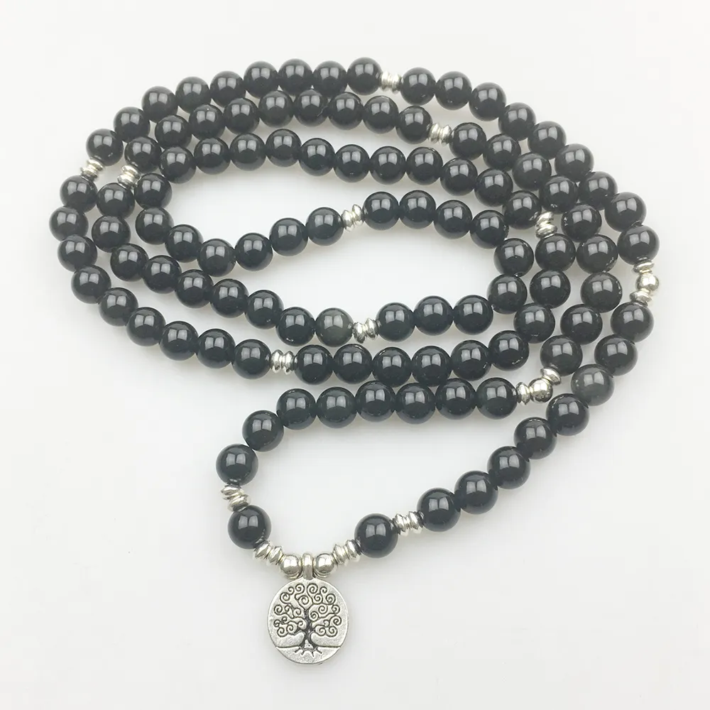 Sn1166 new design das mulheres mala beads pulseira colar de yoga na moda árvore de vida pulseira de ágata preta frete grátis