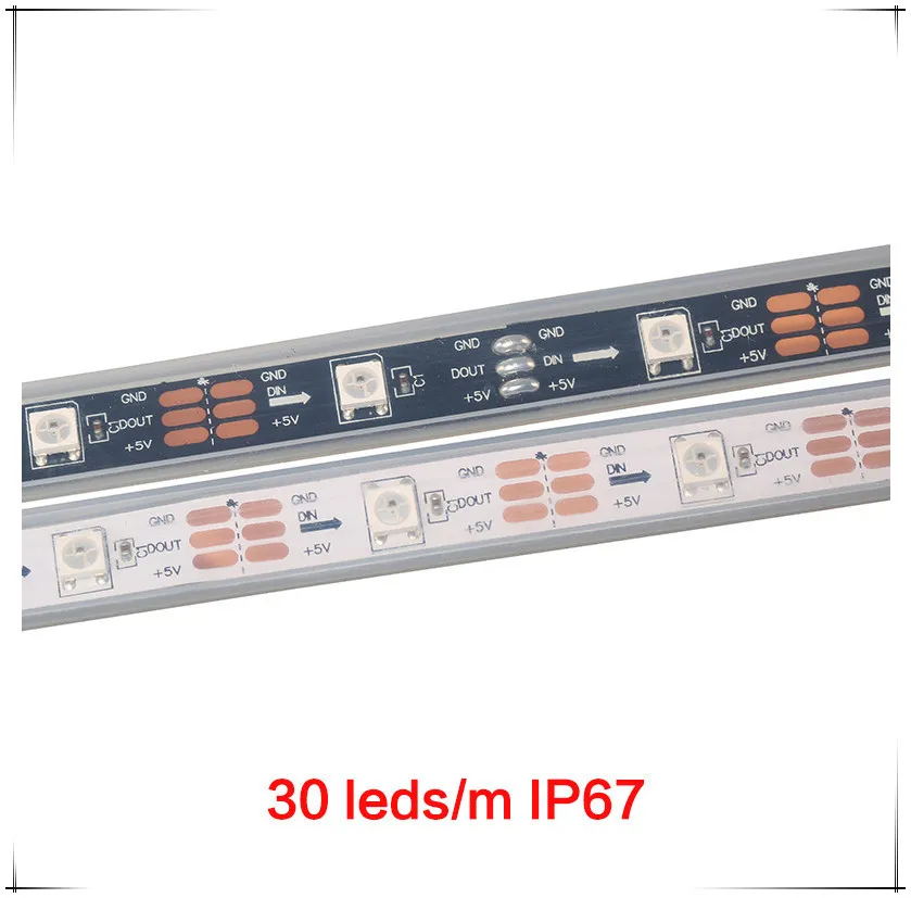 DC5V bireysel olarak işaretlenebilir ws2812b led şerit ışık beyaz / siyah PCB 30/60/144 piksel, akıllı RGB 2812 led şerit şerit su geçirmez IP67 / IP20