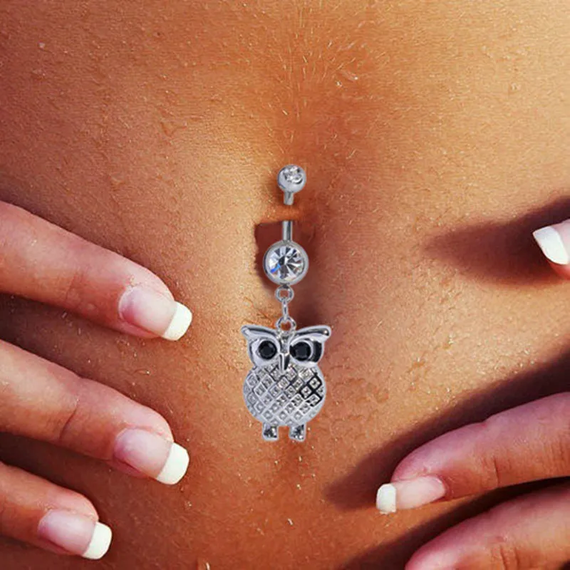 Kawaii Owl Belly Knapp Ringar 316L Kirurgiska Stål Sexiga Navel Ringar Dangle För Kvinnor / Tjejer Belly Piercing Body Smycken