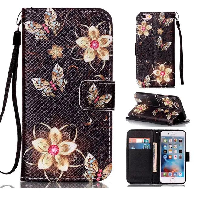 Rêve sourire hibou fleur peint portefeuille support étui en cuir pour iphone 6 6S 7 8 Plus Galaxy S7 Edge J510 J710 A3 A5