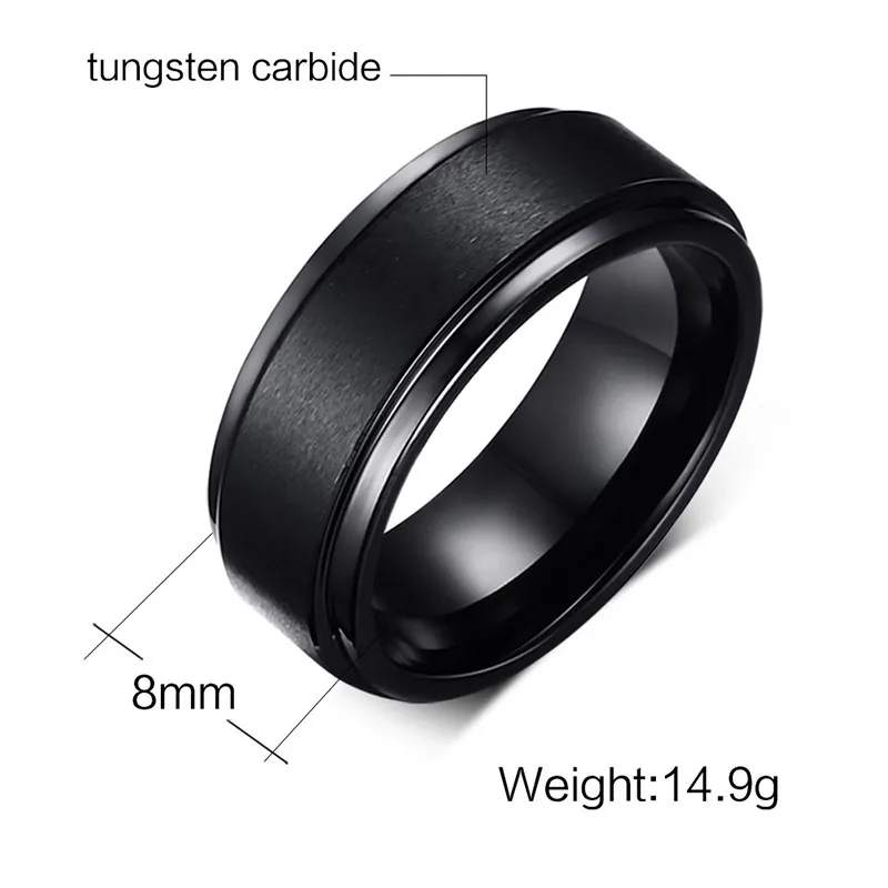 8mm Tungsten Steel Men's Black Rings Simple Engagement Ring Tungsten Carbide Wedding Band