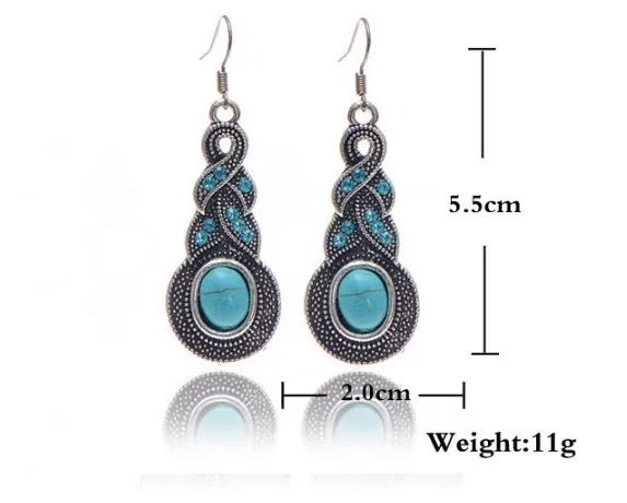 Boucles d'oreilles ensemble de bijoux bohème motif rétro bijoux en cristal bleu collier turquoise boucles d'oreilles ensemble de bijoux femme shipong gratuit whoelsale