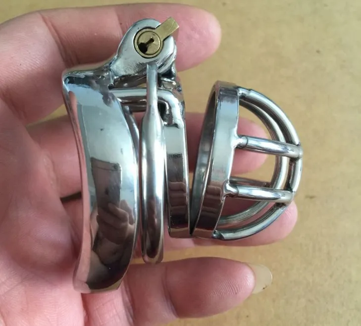 Anti Off Version Short Pitial Male Chastity Device Belt Penis Lockt Stretcher Rostfritt stål Boll Sex Ring för män