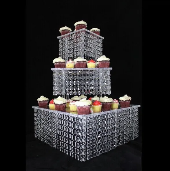 3 Tier Crystal Cake Stand Square Akrylowe Stojak Cupcake Boże Narodzenie Rocznica ślubu Urodziny Zaopatrzenie Craft Party Display Tools