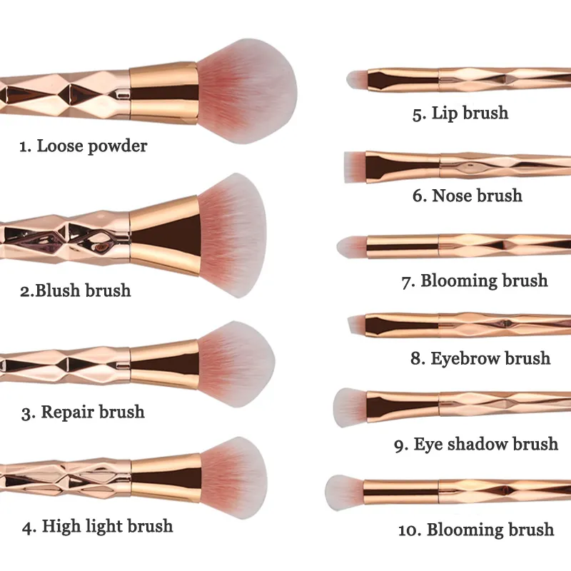 Brush de maquiagem de set Conjunto de pincel de blush Profissional Powebrow Eyeshadow Lip Nariz Rose Gold Blending Make Up Brush Cosmetic Ferramentas4358136