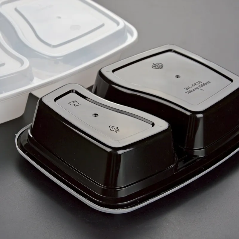 900ml Engångsplast Food Container 2-Fack Mat Måltid Förvaring Holoder 2 Färger Ta ut Box Porslin