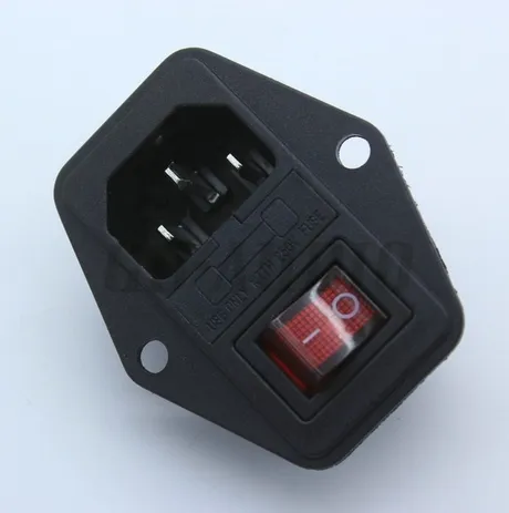 IEC320 C14 AC-nätkabel Inloppsuttag Receptakel AC250V 10A med ON-OFF röd ljus Rocker Switch Säkringshållare RoHS CE