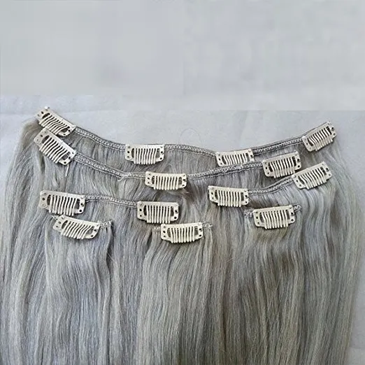 #gray hair hair extensions 120gセット14 '' -26 ''拡張機能のペルーの人間のヘアクリップセットシルバー2531