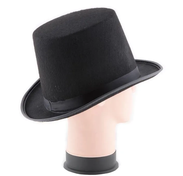 Black Satin filt Top Hat Magician Gentleman Adult 20039s Costum Tuxedo Victorian Cap Halloween Christmas Party Fancy Dress Top3363416