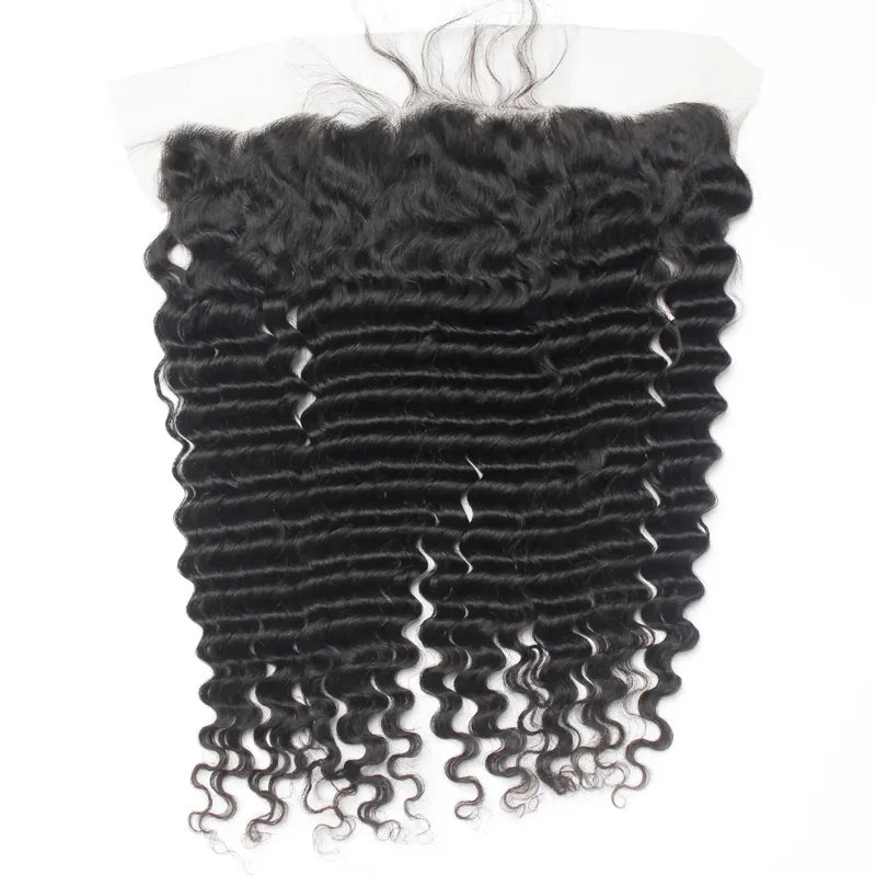 Perte de cheveux Remy brésilien vierge cheveux humains dentelle fermeture frontale longueurs mélangées lot Nautral noir 130 profond ondulé suisse Lace7316394