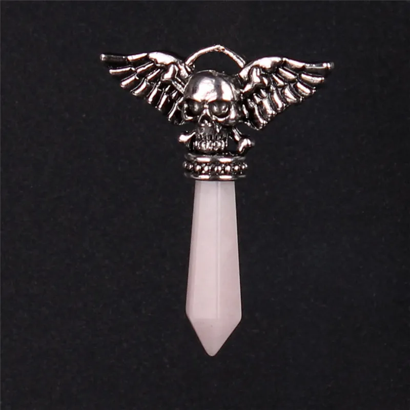 New Style 6 Kinds Alloy Skeleton Ghost Wings Charms Natural Lapis Lazuli Pink Crystal Amethyst Synthesized Opal Turquoise Green Pendulum