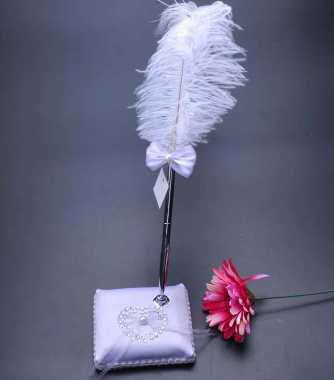 Vintage Style Party Decoration Reception Signature Guest Wedding Pen Set With Holder white feather Signing pens hen night event decors