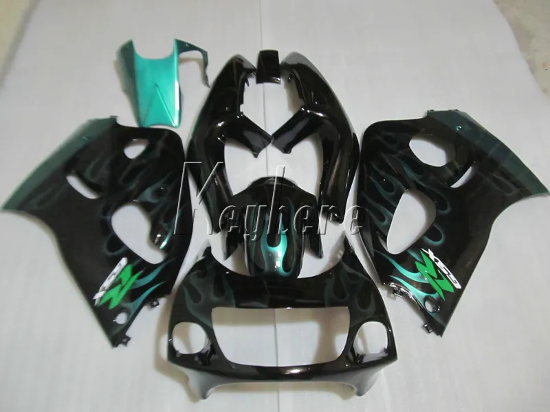 Motorcycle Fairing Kit para Suzuki GSXR600 96 97 98 99 Green Flames Feedings Black Set GSXR750 1996-1999 OI04