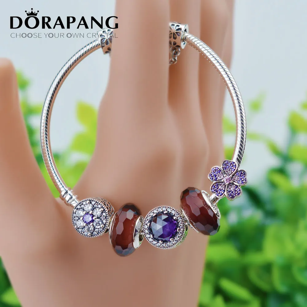 DORAPANG 2017 NUOVI Autentici bracciali in argento sterling 925 Fioriture poetiche Chiusura Bracciale a catena con serpente Braccialetto adatto per donne Fascino con perline Gioielli fai da te