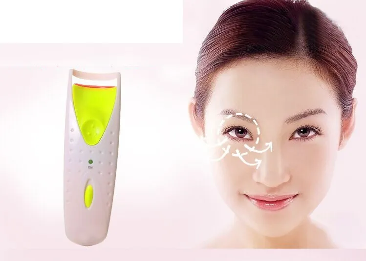 100 Stücke Mode Frauen Mädchen grün beheizte elektrische Wimpernzange batteriebetriebene Make-up Wimpern Curling-Tool