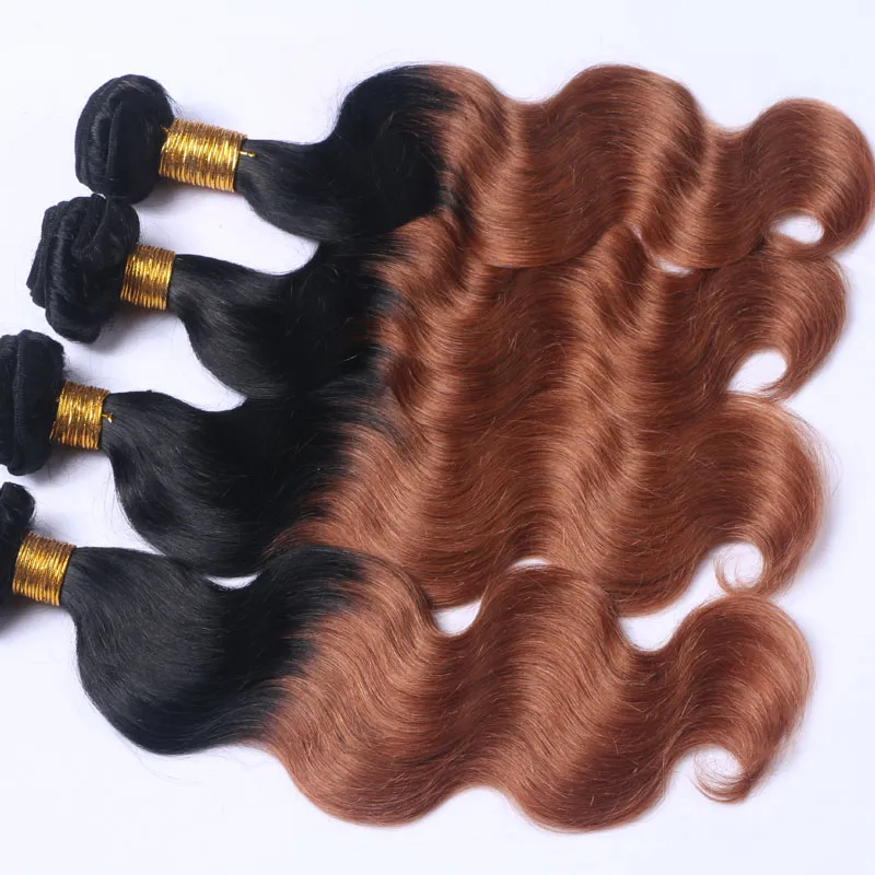 Ombre 1B 30 Auburn Two Tone Human Hair Weft Bundles Ombre Hair Silky Straight Weaves Brazilian Hair Bundles Weave Extensions