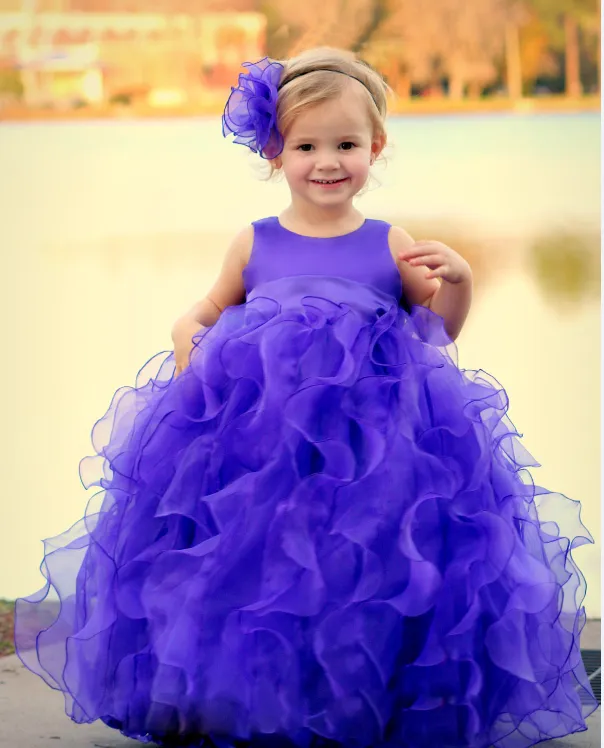 Império cintura Puffy Ball Gown vestido de criança Organza Flower Girl Dress