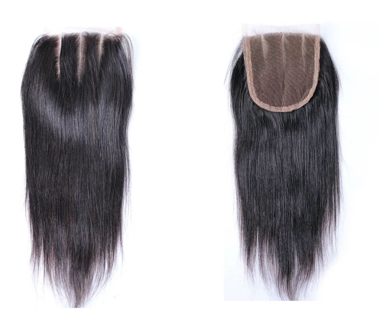 Rak 4x4 mänskliga hår spetsstängningar naturliga svarta blekt knut