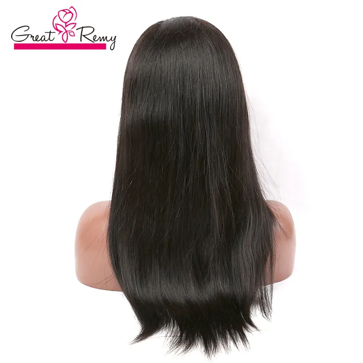 Greatremy® pre-plocked 360 spetsar med baby hår silkeslen raka brasiliansk jungfru mänskligt hår 360 peruk cirkulär spets med extra väft på toppen