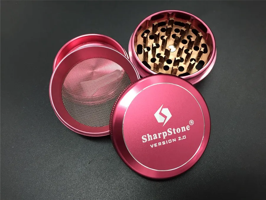 rosa CNC-Aluminium SharpStone Grinder Version 2.0 Kräutermühle Zigarettendetektor mit Aluminiumlegierungsschaber Hardtop-Rauchermühlen