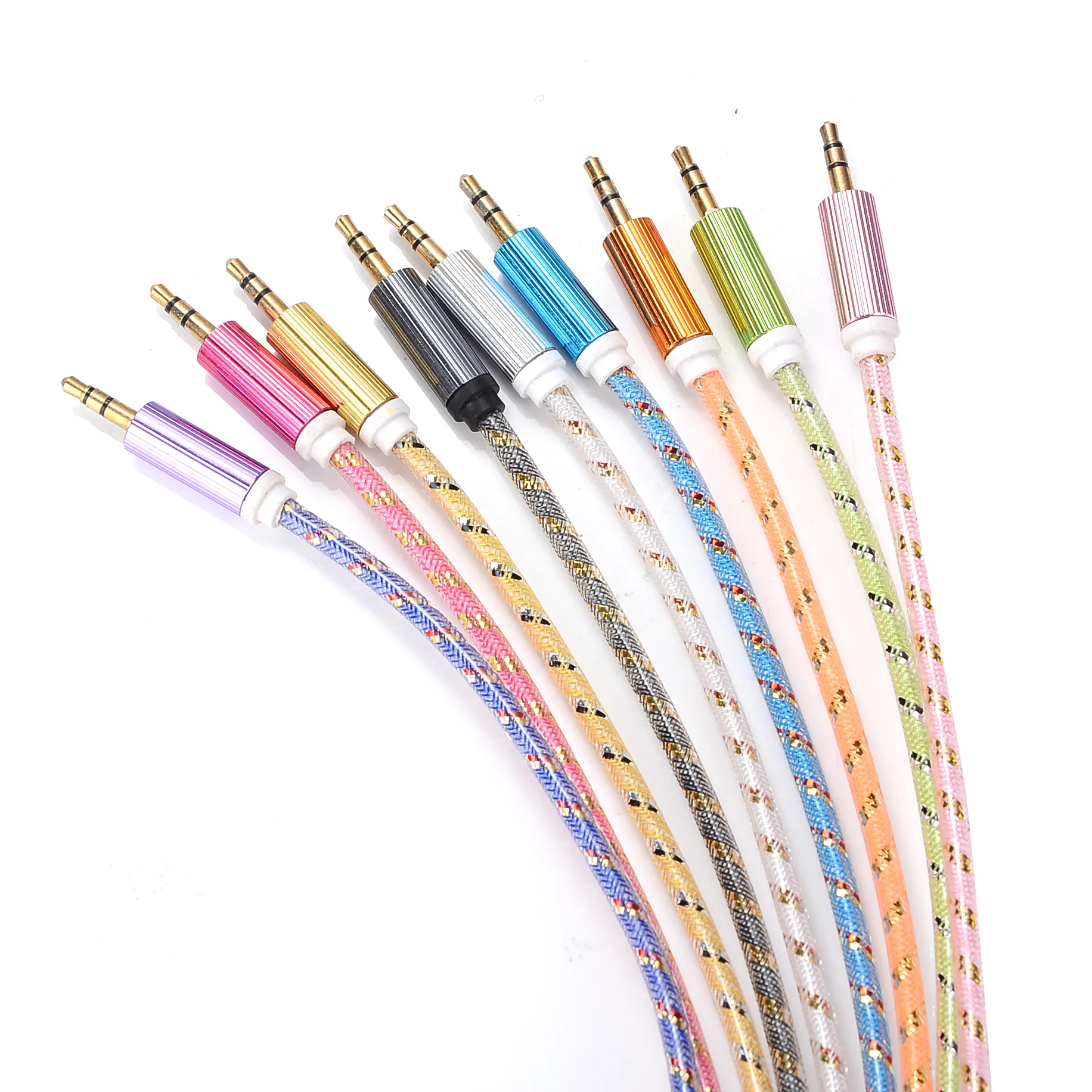 Cable auxiliar de audio estéreo de 1m y 3,5mm, cable de tela trenzada, cables auxiliares, conector M/M para iphone 5, 6, 6S plus, teléfono móvil, 50 Uds.