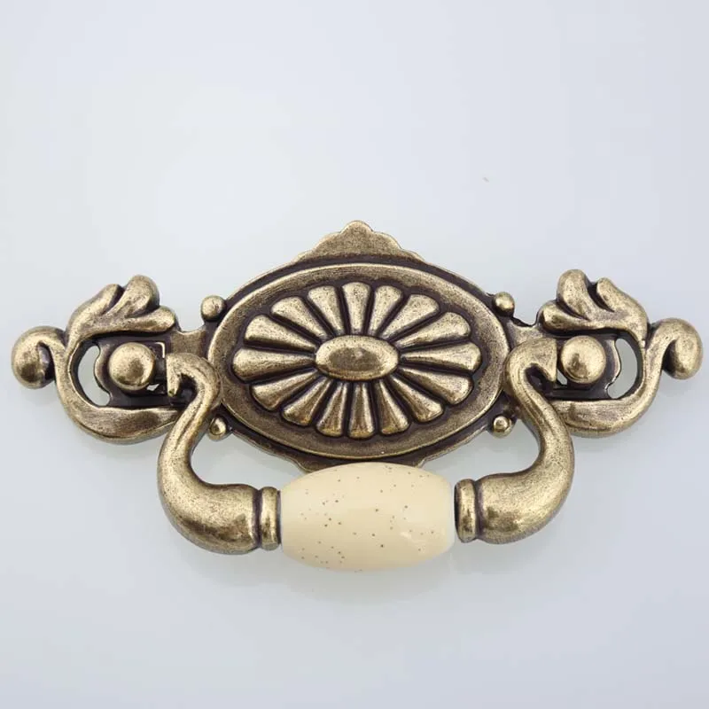 115mm 57mm vintage style ceramic handle drop rings furniture handles cream porcelain drawer cabinet knob bronze dresser 45q7826383