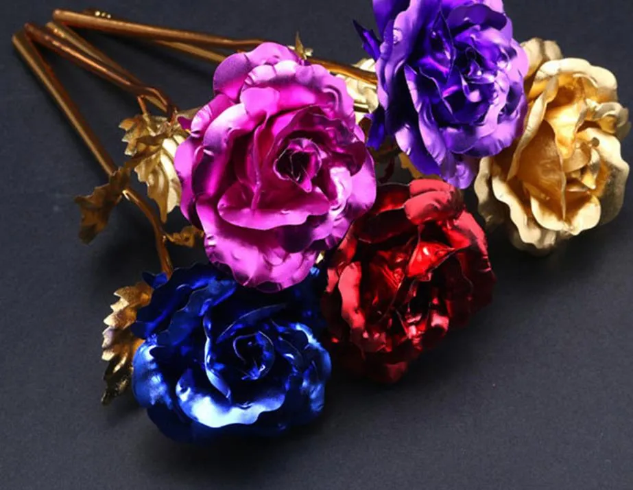 DHL 24K Gold Foil Plated Rose Lover's Golden Artificial Rose Flower Valentine's Day Birthday Wedding Party Gift