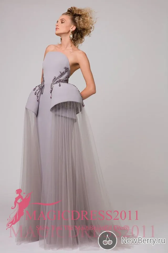 Azzi Osta Haute Couture 2019 robes de soirée grises robe de bal sans bretelles à volants strass longues robes de soirée formelles