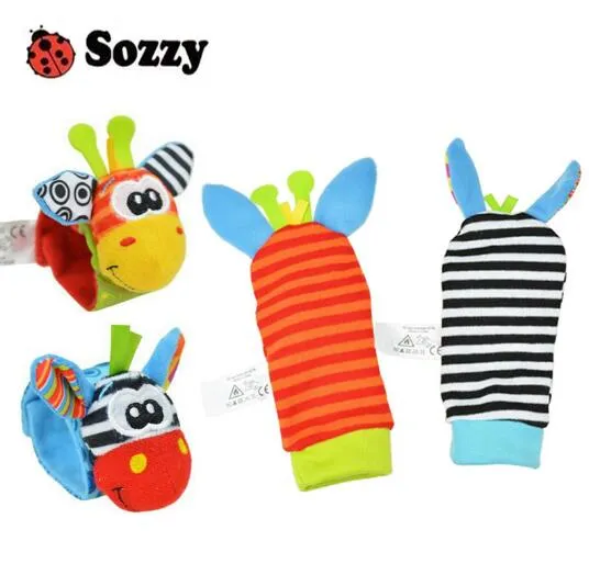 Sozzy Baby toy socks Baby Toys Gift Plush Garden Bug Wrist Rattle 3 Styles Educational Toys cute bright color230V