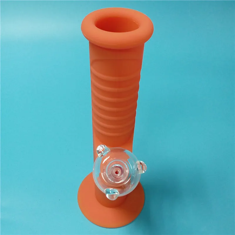 Oranje Mini Silicone Water Bongs Tien Kleuren met 14mm Glas Set Waterleidingen Onbreekbare Bongs Bubbler Pipes