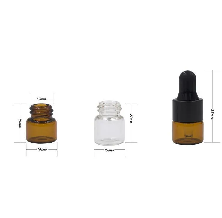 1 ml 2 ml 3 ml Ambra contagocce Mini bottiglia di vetro Display olio essenziale Fiala Profumo di siero piccolo Contenitore campioni marrone