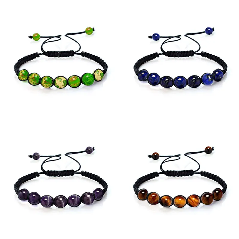 8mm Natural Stone Strands Beaded Yoga Bracelet Rope Braided Handmade Energy Charm Jewelry For Women Men