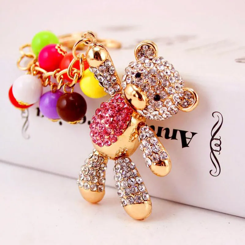 Lucky bear Crystal Rhinestone Keyrings Key Chains Holder Purse Bag For Car Christmas Gift Keychains Jewelry