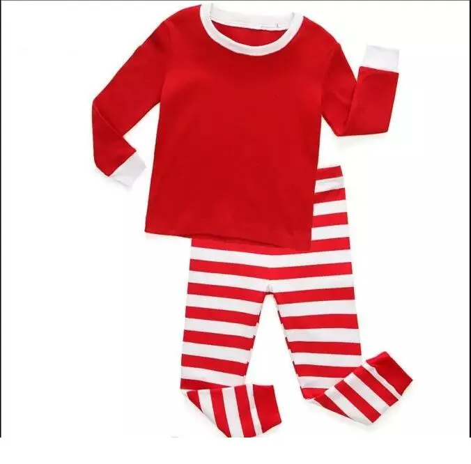 Jesień Zima Maluch Dzieci Z Długim Rękawem Czerwony Zestaw Baby Chłopcy Dziewczęta Pasiaste Stroje Świąteczne Piżamy Piżamy Set