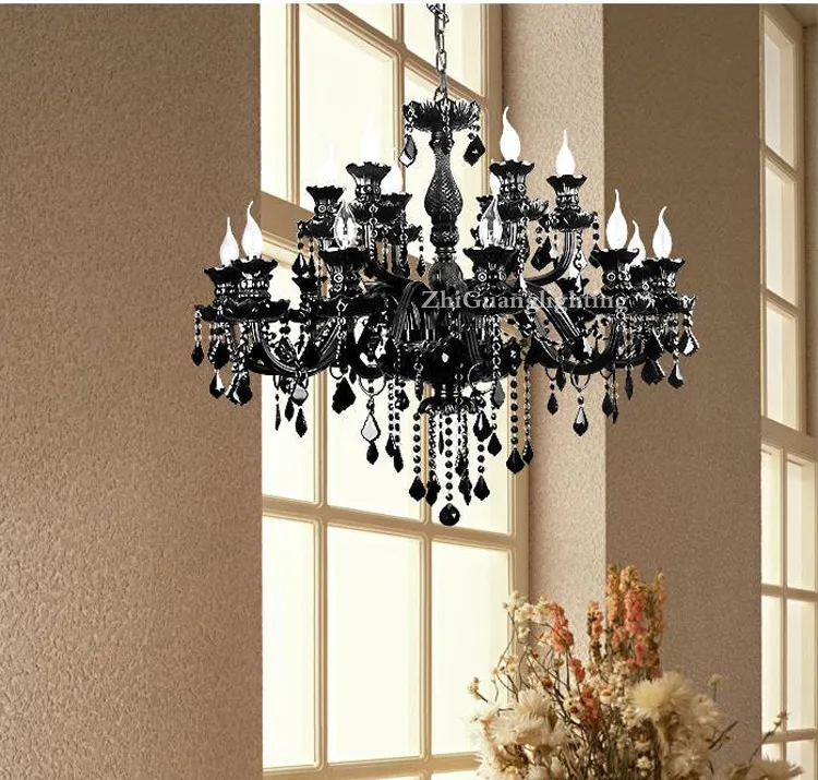 Black Crystal Chandelier European Living Room Modern Minimalist Bedroom Dining Room Lamps Villa Hotel Lobby Candle Lights F9018#