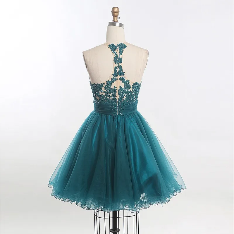 Sexig Teal Lace Korta Billiga Graduation Klänningar Se igenom Sequined 2018 Ny ankomst dragkedja Back Mini Short Prom Homecoming Dress Gowns