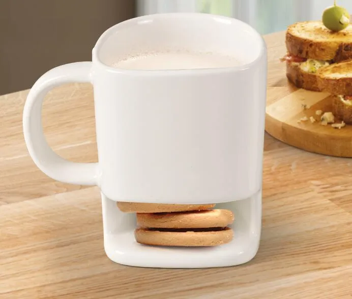 Bom Preço 250 ml de Cerâmica Copo De Café Lado Cookie Biscuit Titular Bolso Leite Suco De Limão Caneca Drinkware Para Amigo Presente de Aniversário