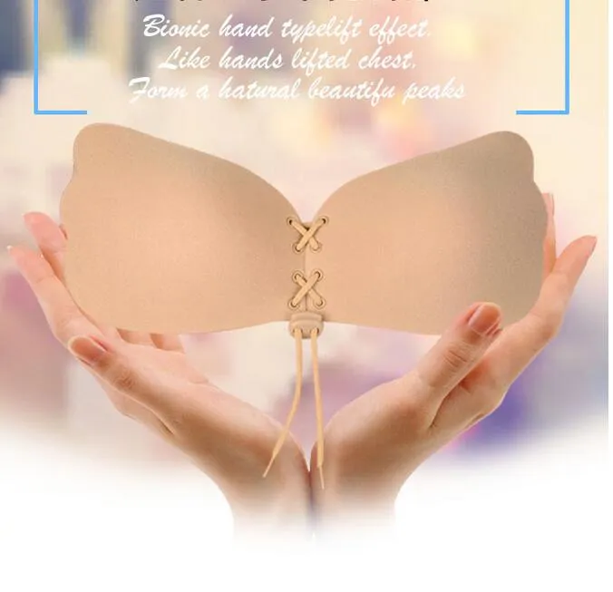 Sexig silikon osynlig bh push up breast pad själv adhensive främre stängning strapless backless super kvalitet biogum kvinnor bras