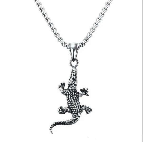 Män cykel halsband rostfritt stål krokodil charm alligator hängsmycke halsband för män mode djur smycken silver