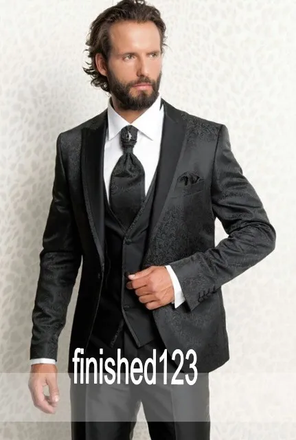 Super Handsome Groom Tuxedos Groomsmen One Button Black Peak Lapel Best Man Suit Wedding Men's Blazer Suits (Jacket+Pants+Vest+Tie) K295