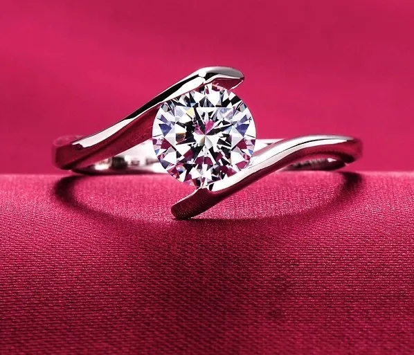 S925 серебряное свадебное кольцо Анель 18-каратное настоящее белое золото с покрытием CZ Diamond 4 зубца обручальное свадебное кольцо для женщин