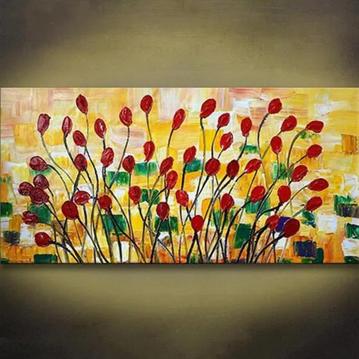 Pinturas acrílicas Faca florais pintura a óleo abstrata flor vermelha no Canvas Wall Decor Art Imagem Para Sala Início Decorati