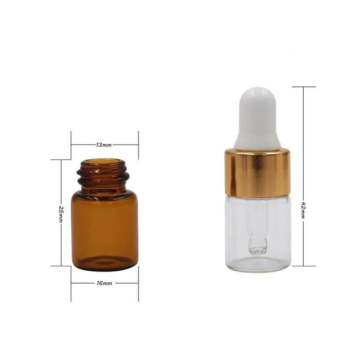 Totale verkoop 1 ml 2 ml 3 ml transparante druppelaar glazen fles etherische olie parfum flacon monsters verpakking container