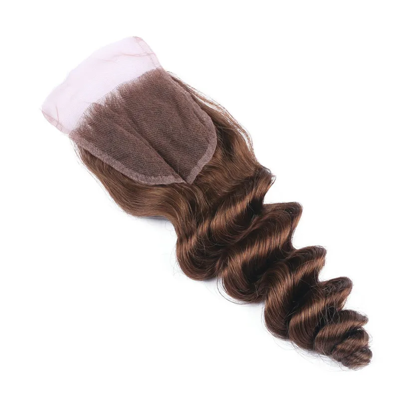 Top Quality Malaysian Virgin Medium Brown Human Hair Loose Wave 3 Bundles With 4x4 Chocolate Brown Lace Front Closure Pure #