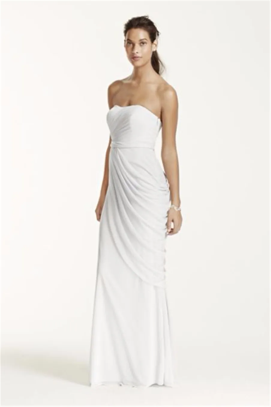 Lange strapless pick-up chiffon bruidsmeisje jurken met kant draping w10482 bruiloft feestjurk avondjurk formele jurken