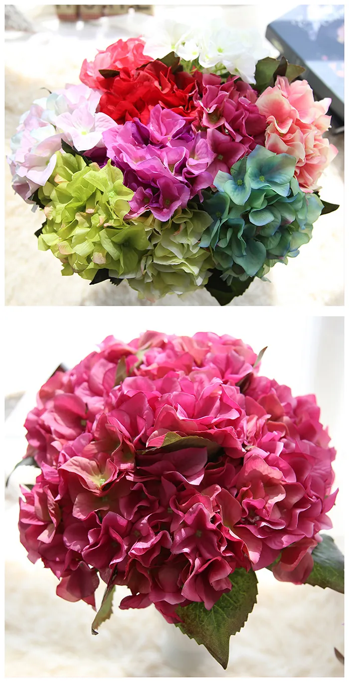 MOQ New Multi Color Realistic Spring Artificial Big Hydrangea Silk Flower Arrangement Wholesale Home Table Room for decoration